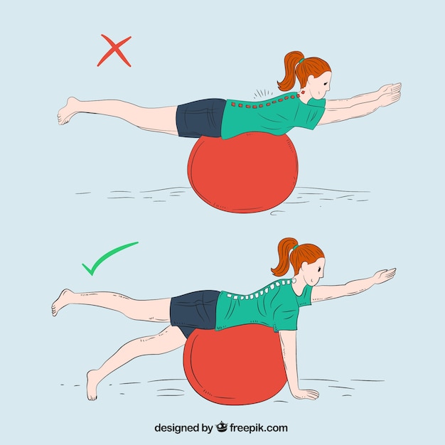 Correct and incorrect exercise with ball