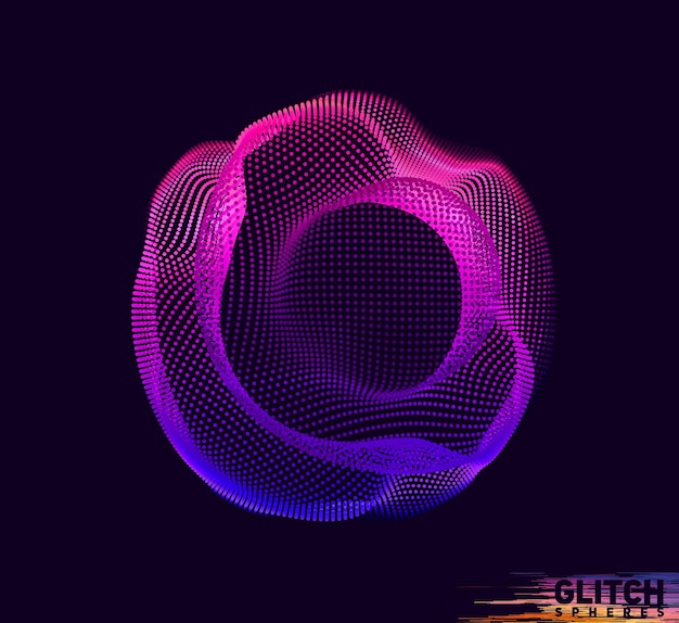 Corrupted violet point sphere. Abstract colorful mesh