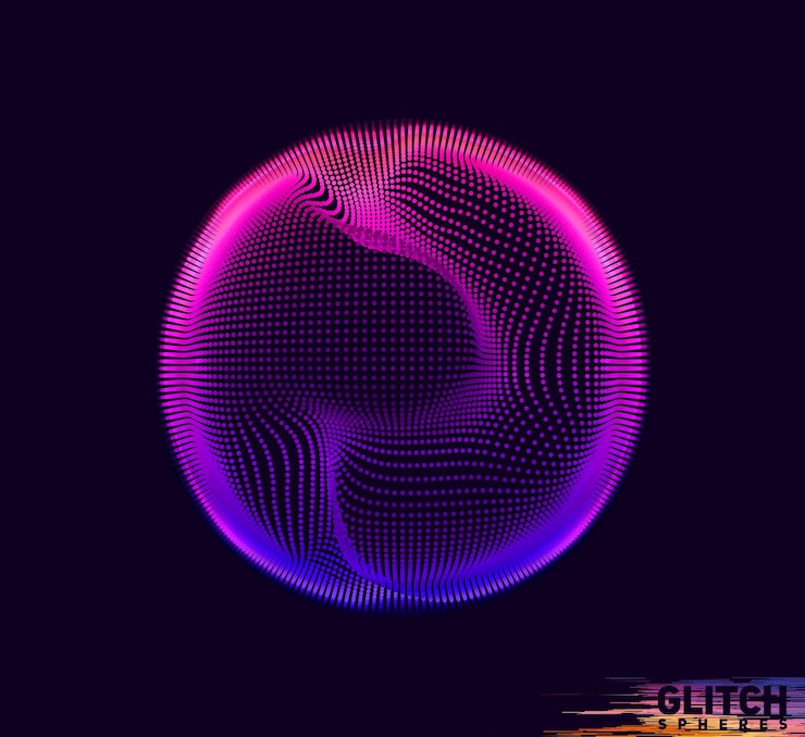 Free Vector corrupted violet point sphere on dark background