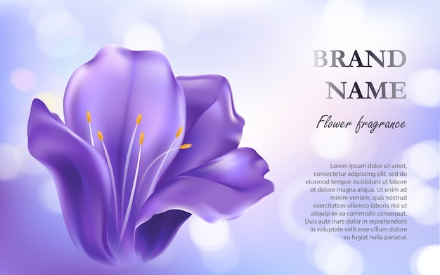 紫色の花を持つ化粧品の背景