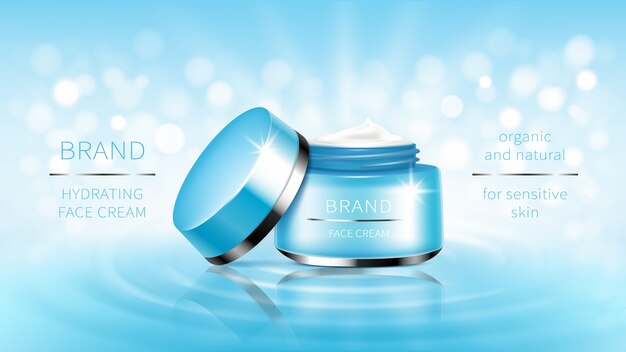 cosmetic banner blue open jar for skin care cream, ready for promotion brand. 