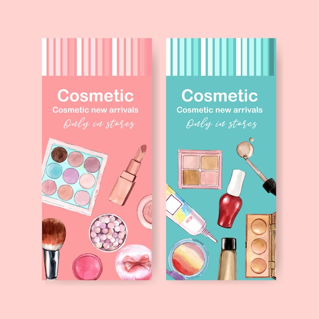 Free vector cosmetic banner with eyeshadow, lipstick