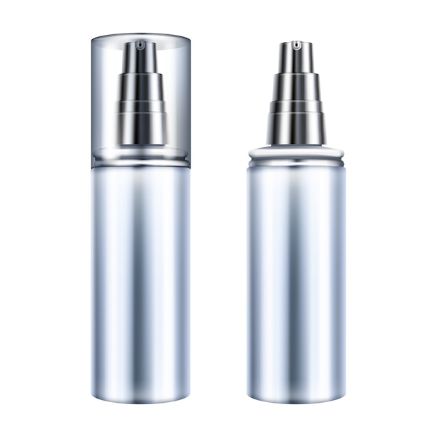 Cosmetic bottle illustration of plastic or glass transparent container with dispenser 