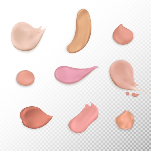 Cosmetic concealer smear strokes tone cream foundation smudges range of colors on transparent  realistic