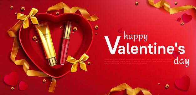 Cosmetic cream tube and lipstick for Valentine day