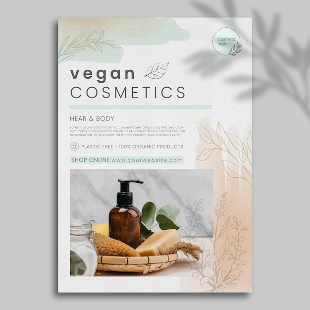 Free vector cosmetic flyer template with photo