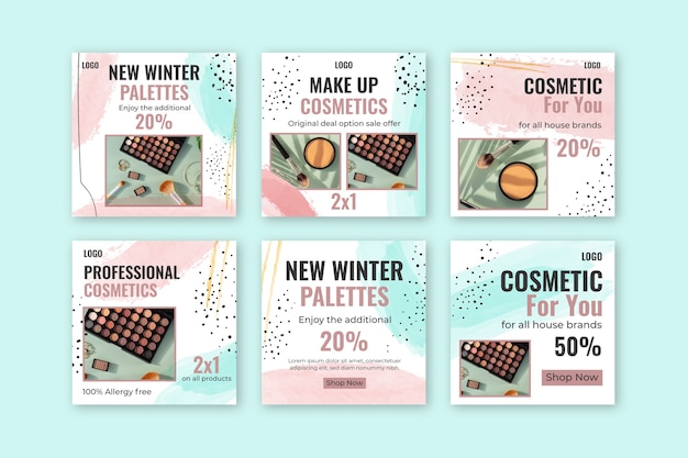 Free vector cosmetic instagram posts template