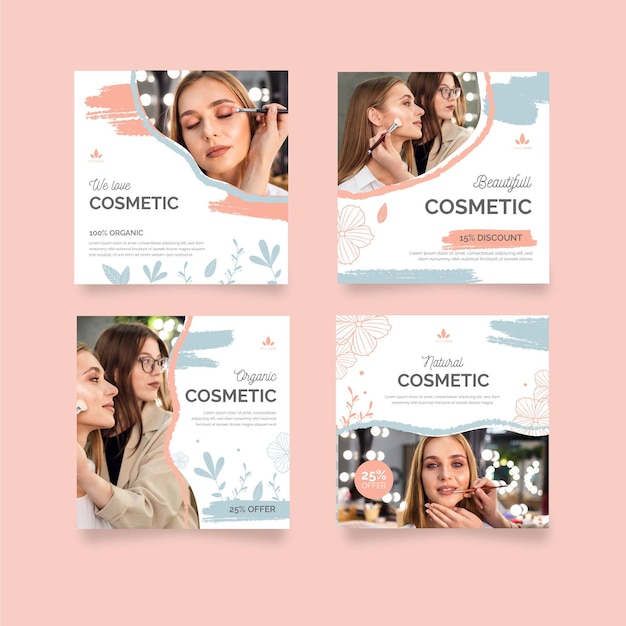 Free vector cosmetic instagram posts template