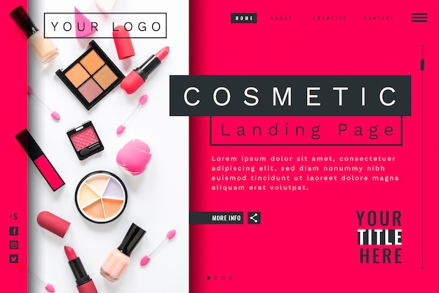 Vettore gratuito modello di pagina di destinazione cosmetica