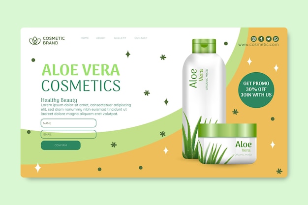 Vettore gratuito modello di pagina di destinazione cosmetica