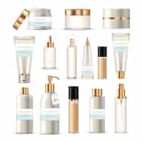 Free vector cosmetic package collection of beauty product creams lotions with golden and silver  branding decoration