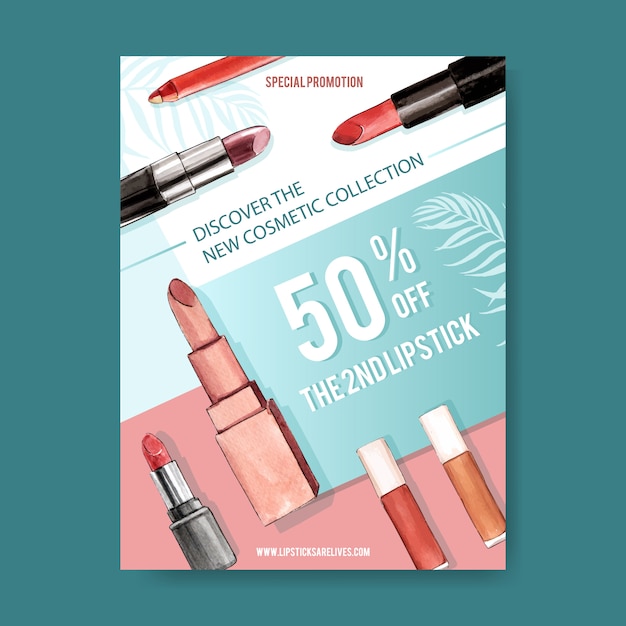 Free vector cosmetic poster with various lipsticks