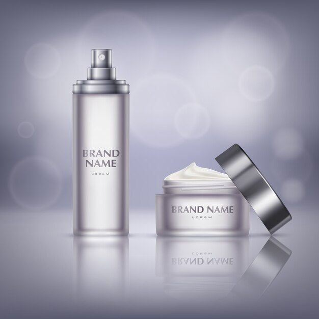 Cosmetic promotion banner, glass jar with open lid full of moisturizing cream for hand 