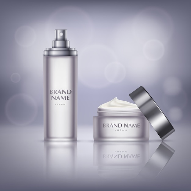 Cosmetic promotion banner, glass jar with open lid, full of moisturizing cream 