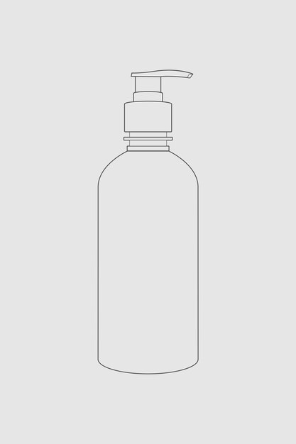 Cosmetic pump bottle outline, beauty product packaging vector illustration