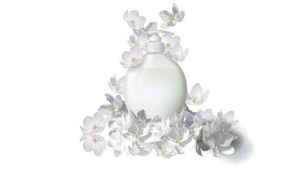 Cosmetic realistic liquid soap with jasmine flower
