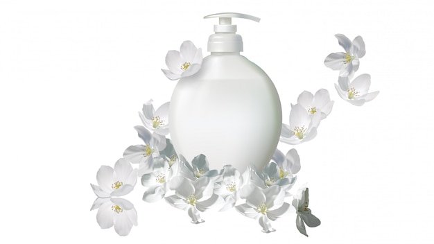 Cosmetic realistic liquid soap with jasmine flower