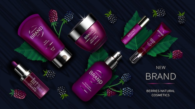 Serie cosmetica con frutti di bosco realistici