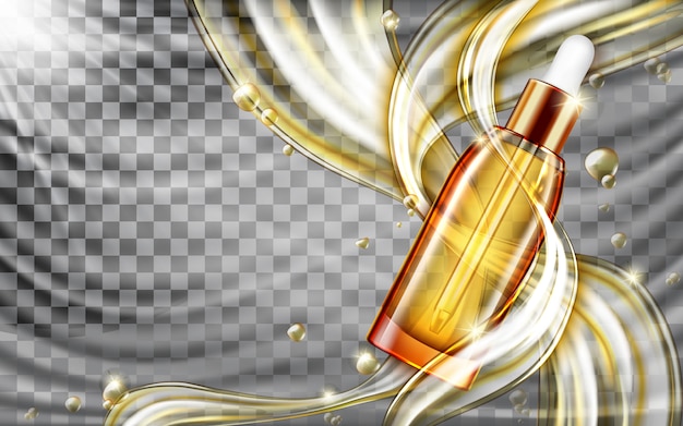 Cosmetic skin care oil or serum with splashes