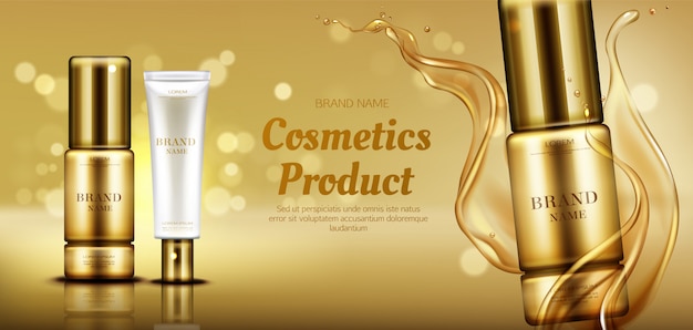 Cosmetics beauty product bottles with oil splash