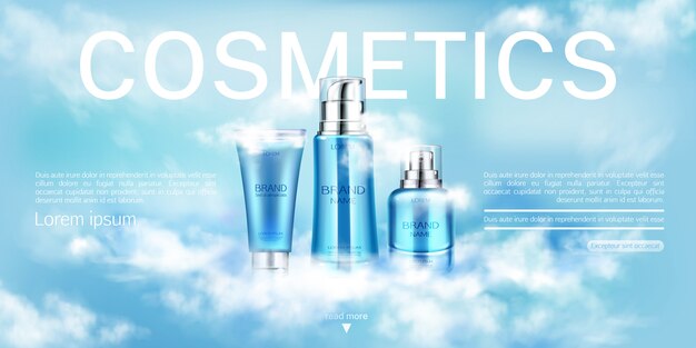 Cosmetics bottles beauty product, banner template