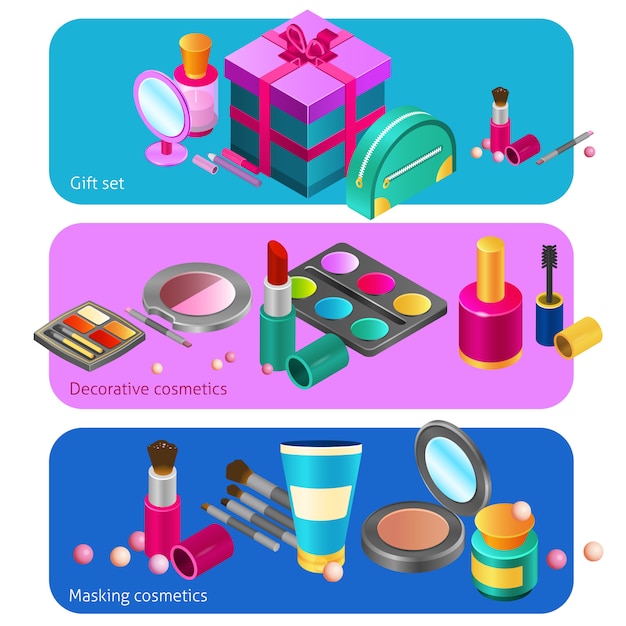 Free vector cosmetics isometric banners