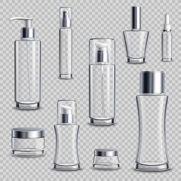 Cosmetics package realistic transparent set