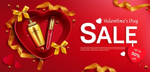 Cosmetics Valentine day sale red background