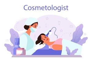 cosmetologist concept skin care and treatment young woman treating skin cosmetic procedure for problematic skin beauty and plastic treatment isolated vector illustration