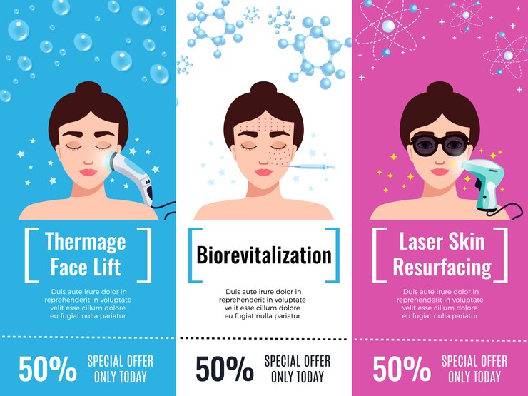 Free Vector cosmetology rejuvenation treatment discount offers flat horizontal advertisement with thermal face lift isolated