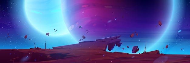 Free vector cosmic background alien planet deserted landscape