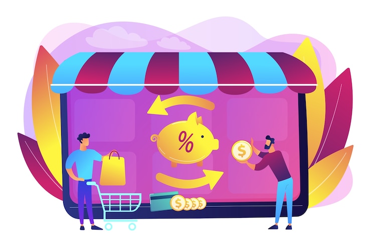 मुफ़्त वेक्टर cost saving. online payment. money transfer. financial savings. cashback service, online cashback extension, get your cashback reward concept.