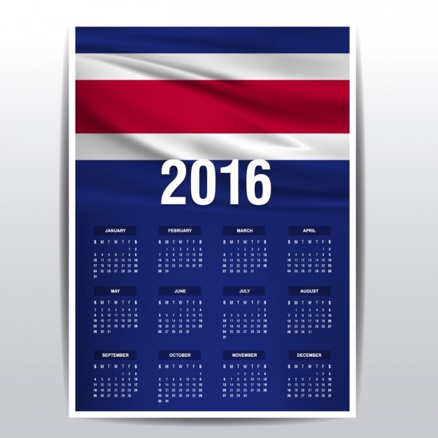 Free vector costa rica calendar of 2016