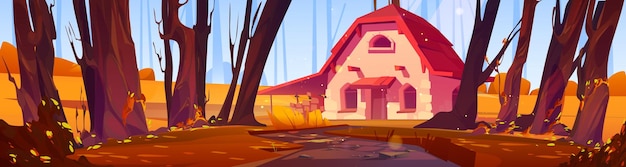 Free vector cottage in autumn forest stone house fairy home