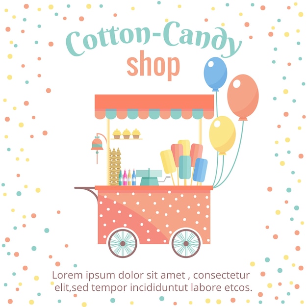 Free vector cotton candy and ice cream street shopping cart template