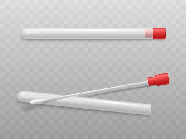 Cotton swabs in plastic tube with red cap