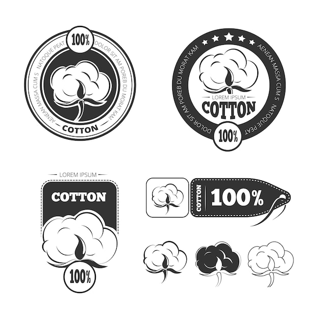 Cotton vintage vector logo, labels and badges set.