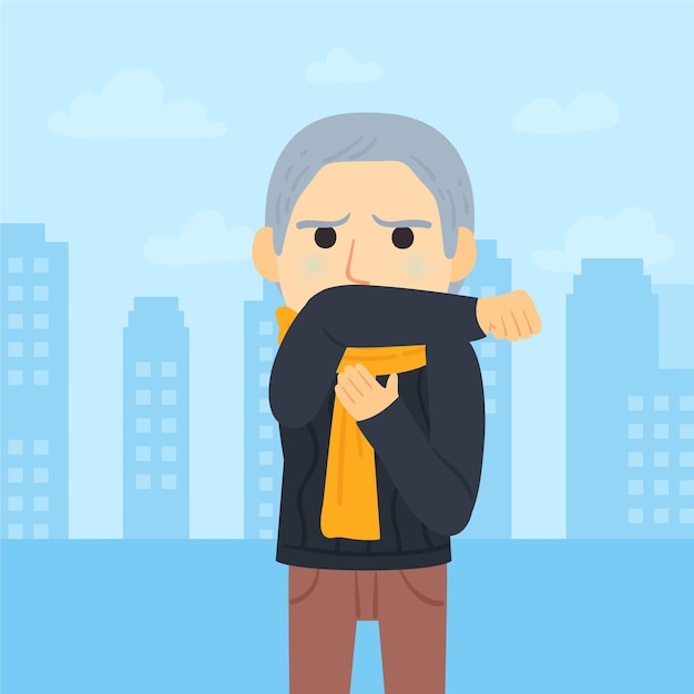 Free vector coughing person coronavirus concept