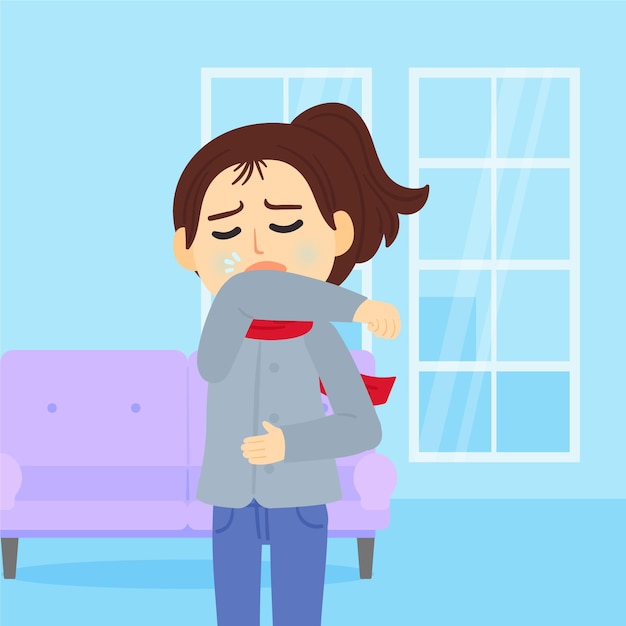 Free vector coughing person coronavirus concept