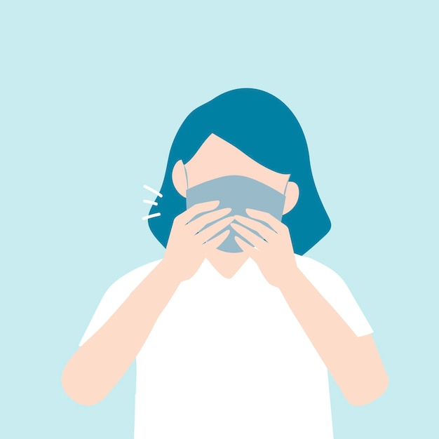 Coughing woman with a mask covid-19 awareness