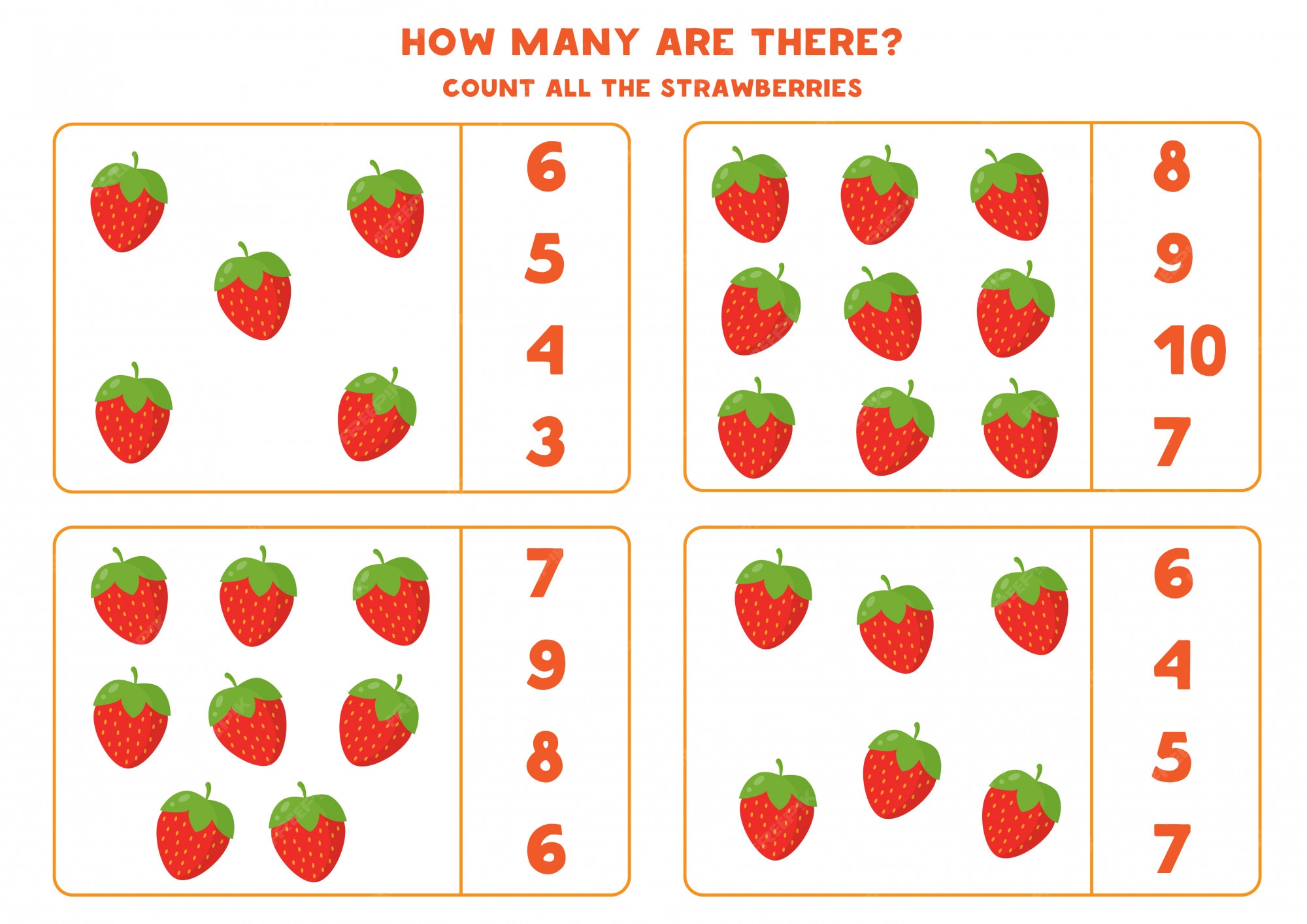 premium vector count the amount of cartoon strawberries educational math game for kids printable worksheet for preschoolers