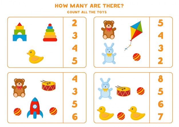 Посчитай, сколько там игрушек. математическая игра для детей.