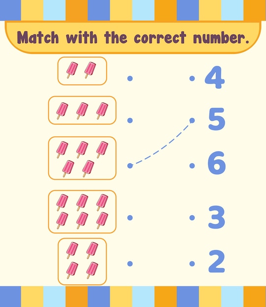 Count and match numbers math worksheet template