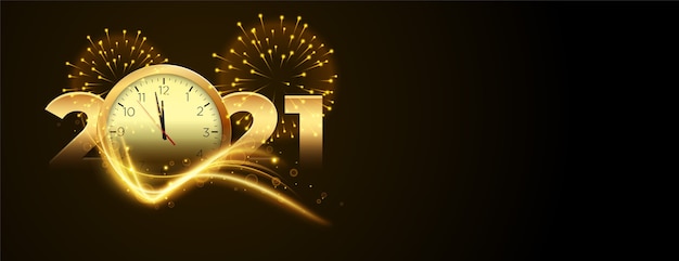 時計と花火のバナーで2020年の新年のカウントダウン