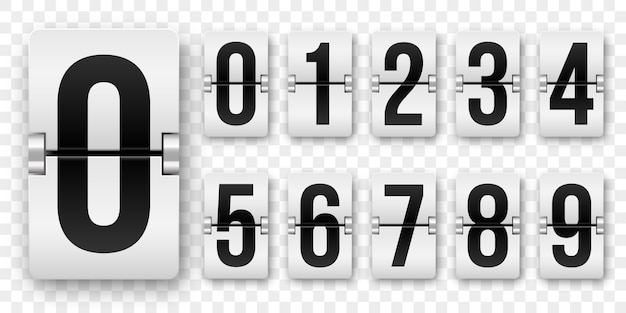 カウントダウン​の​数字​は​カウンター​を​反転します​。​孤立した​0​〜​9​の​レ​トロ​な​スタイル​の​フリップ​時計​または​スコアボード​の​機械​番号​セット​白地​に​黒