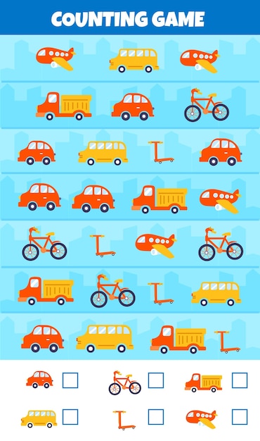 Free vector counting game with different types of cars