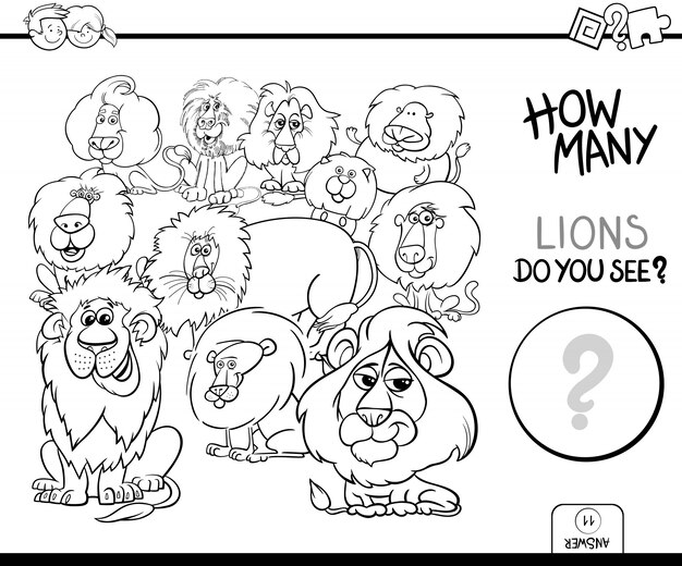 Download Premium Vector Counting Lions Animals Game Coloring Book