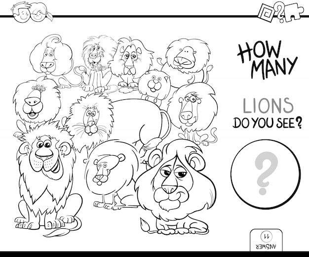Download Premium Vector Counting Lions Animals Game Coloring Book