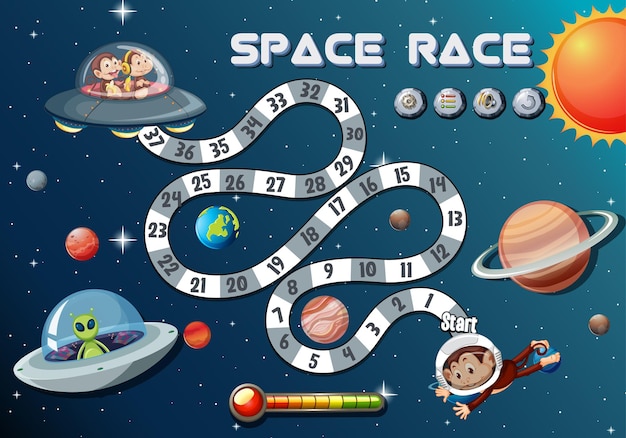 Counting number game template with space race theme