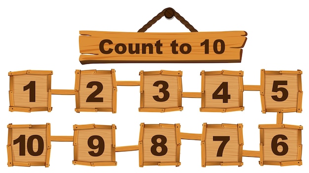 Free vector counting number one to ten on wooden boards